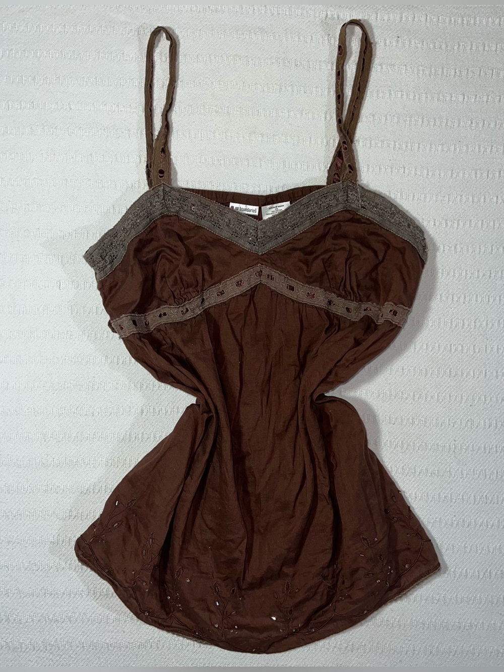 No Boundaries Y2K Babydoll Forest Fairy Top Womens M Brown Sequin Cotton
